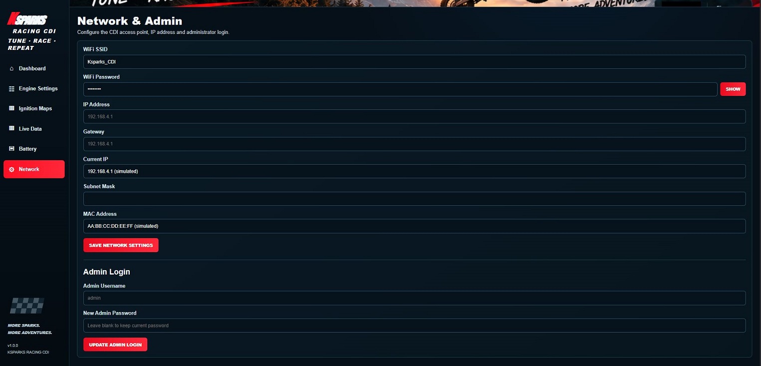 KSPARKS network configuration screen